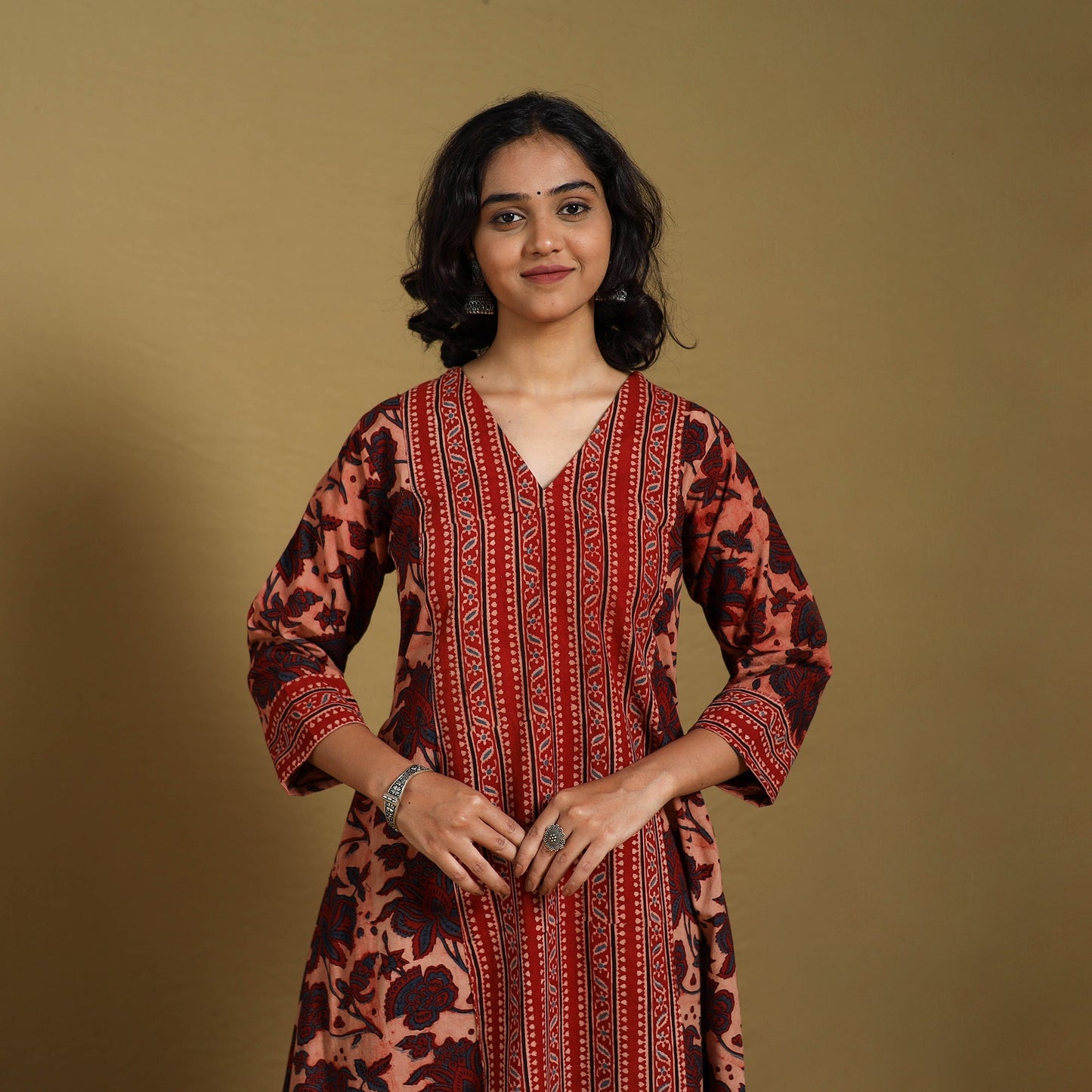 Red - natural dyed cotton a-line hand kurta 17 - handcrafted