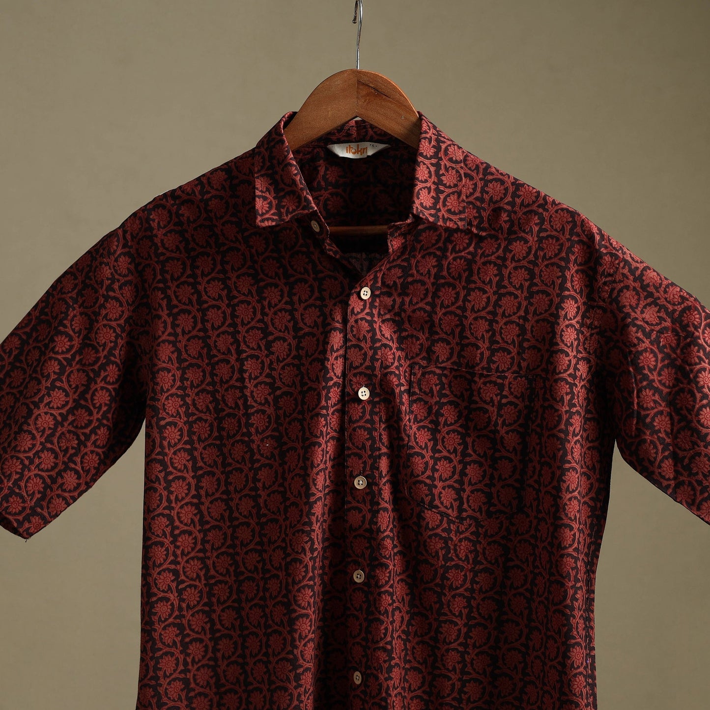 Natural dyed cotton men half sleeve hand bagh shirt 09