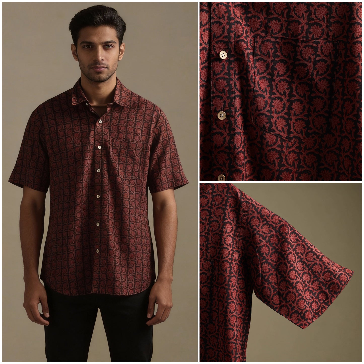 Natural dyed cotton men half sleeve hand bagh shirt 09