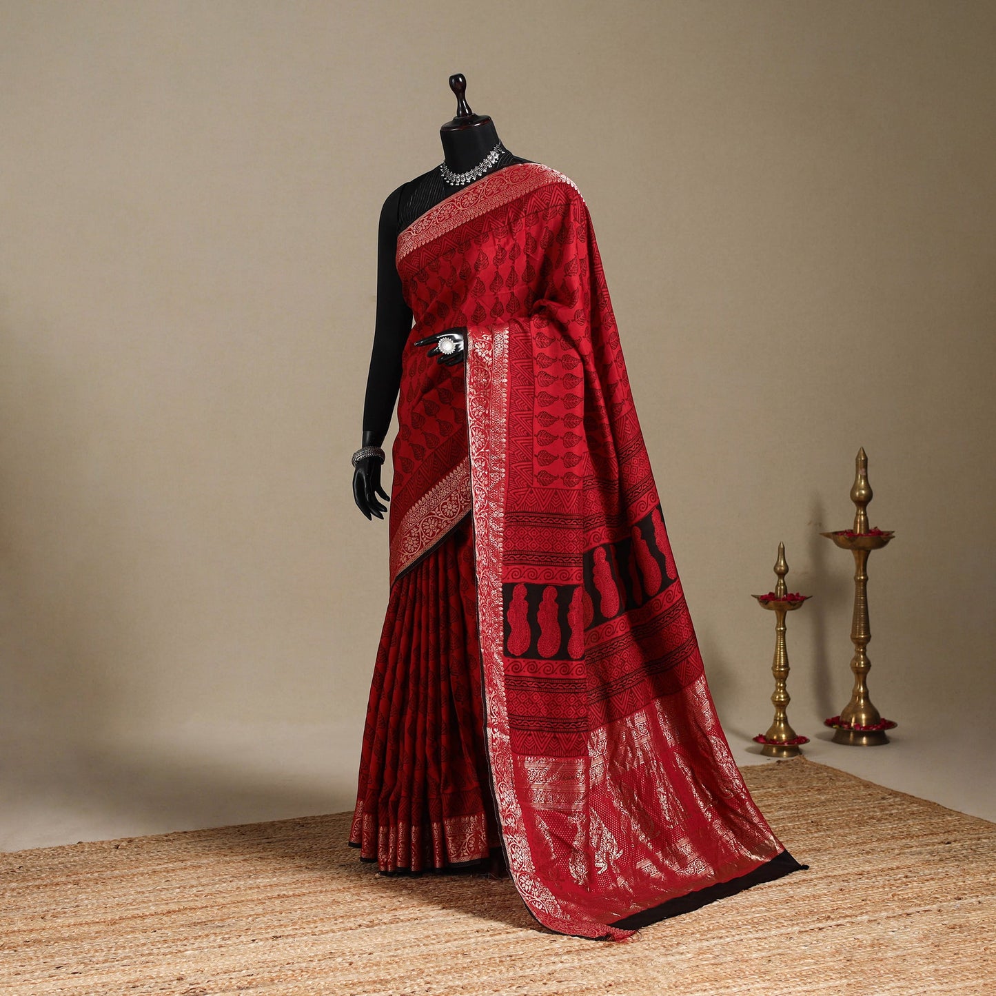 Red - natural dyed dola silk bagh saree with zari border 25