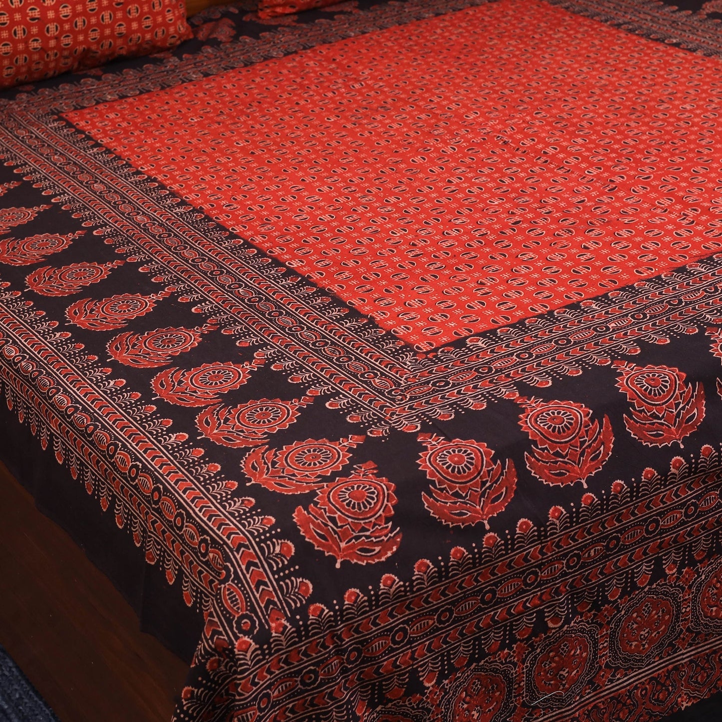 Red - natural dyed cotton double bed sheet set 04