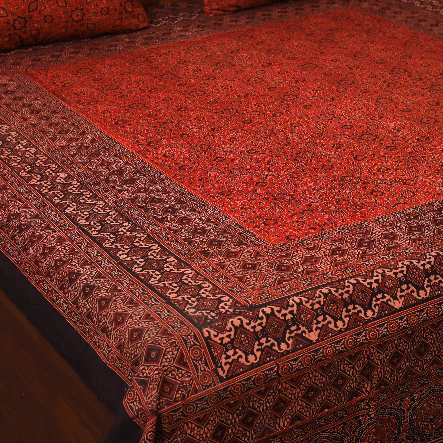 Red - natural dyed cotton double bed sheet set 06