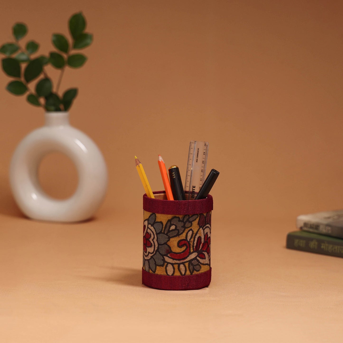 Natural dyed handpainted kalamkari pen stand 03