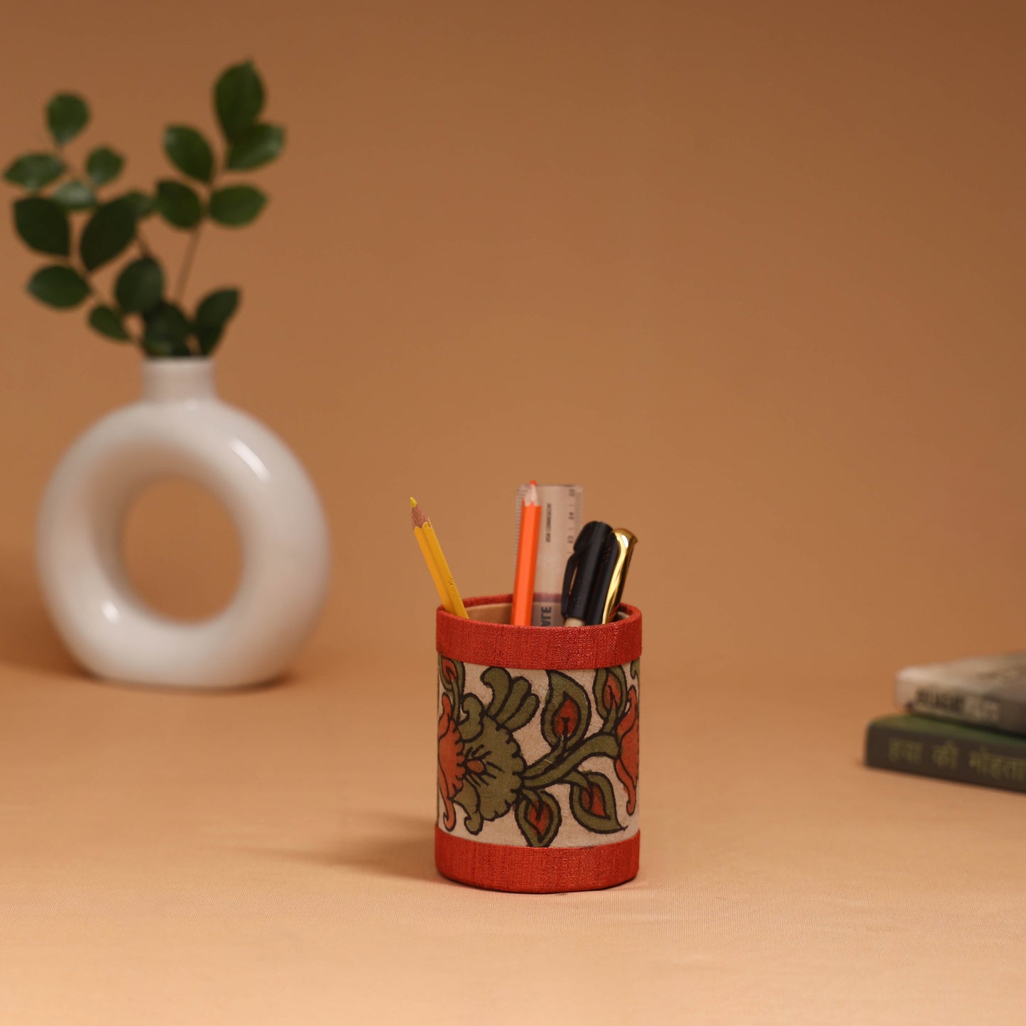 Natural dyed handpainted kalamkari pen stand 04