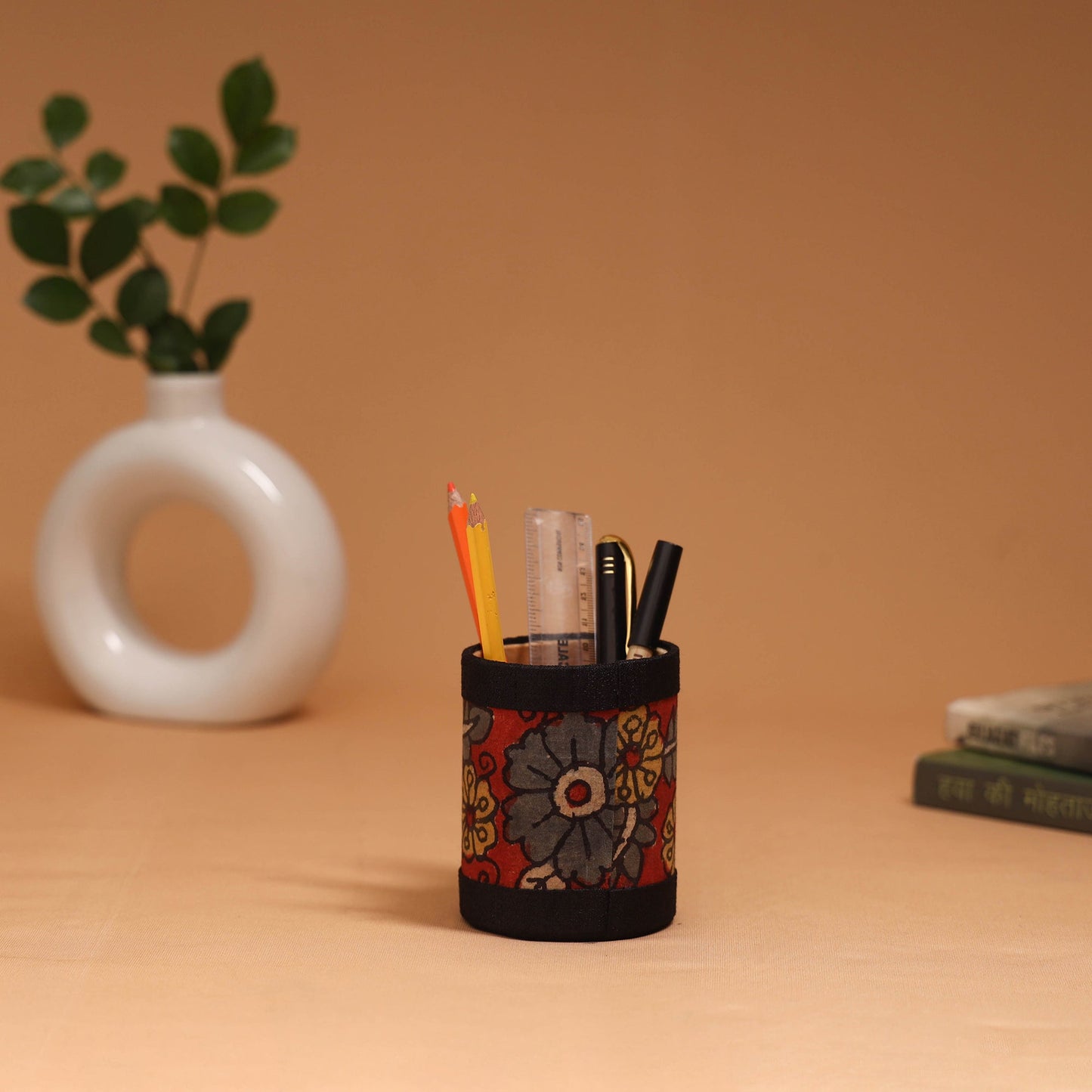 Natural dyed handpainted kalamkari pen stand 12