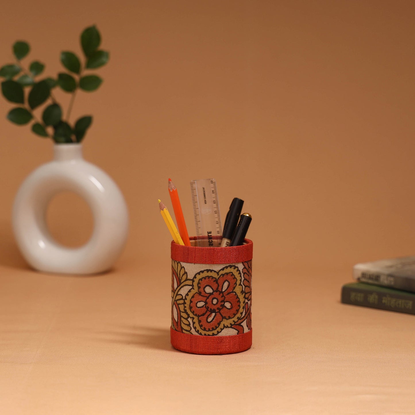 Natural dyed handpainted kalamkari pen stand 26