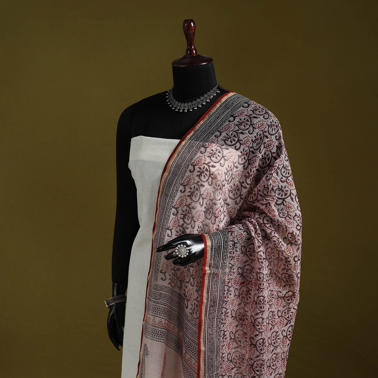 Natural dyed kota doria cotton hand block bagh print