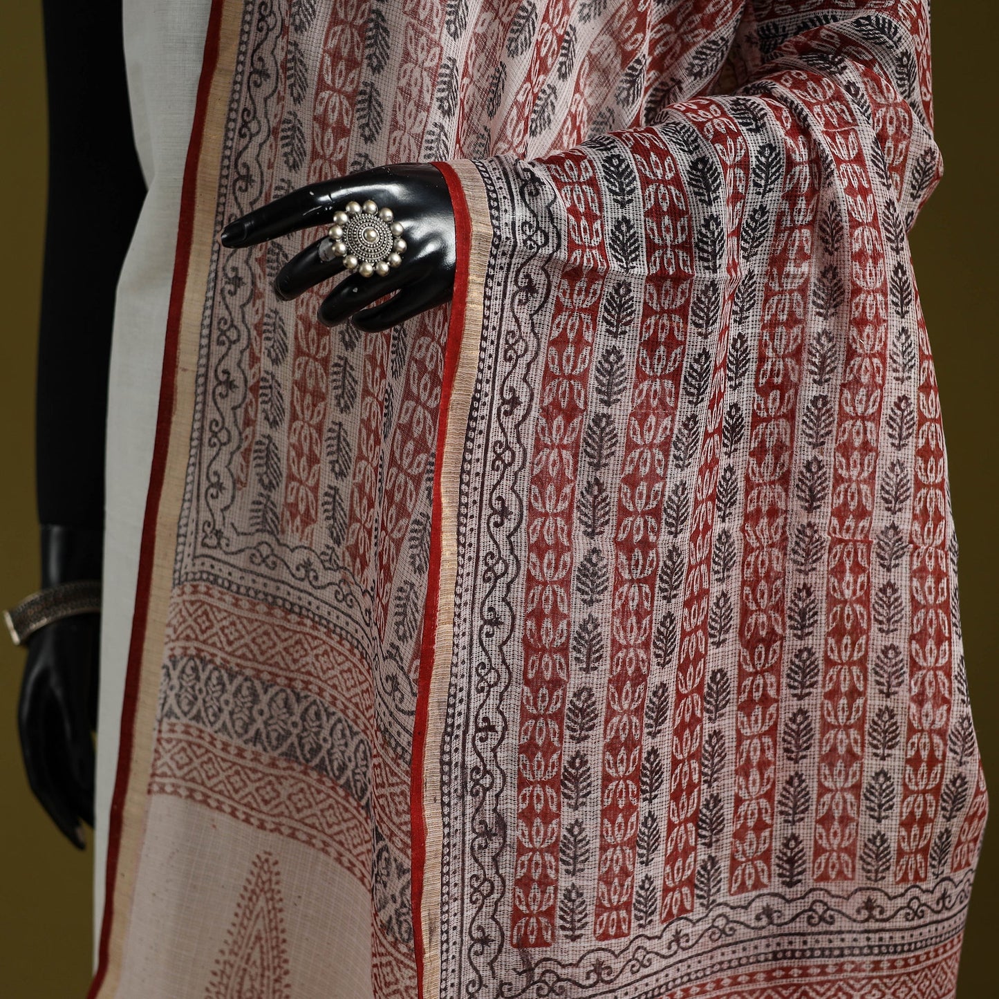 Natural dyed kota doria cotton hand block bagh print