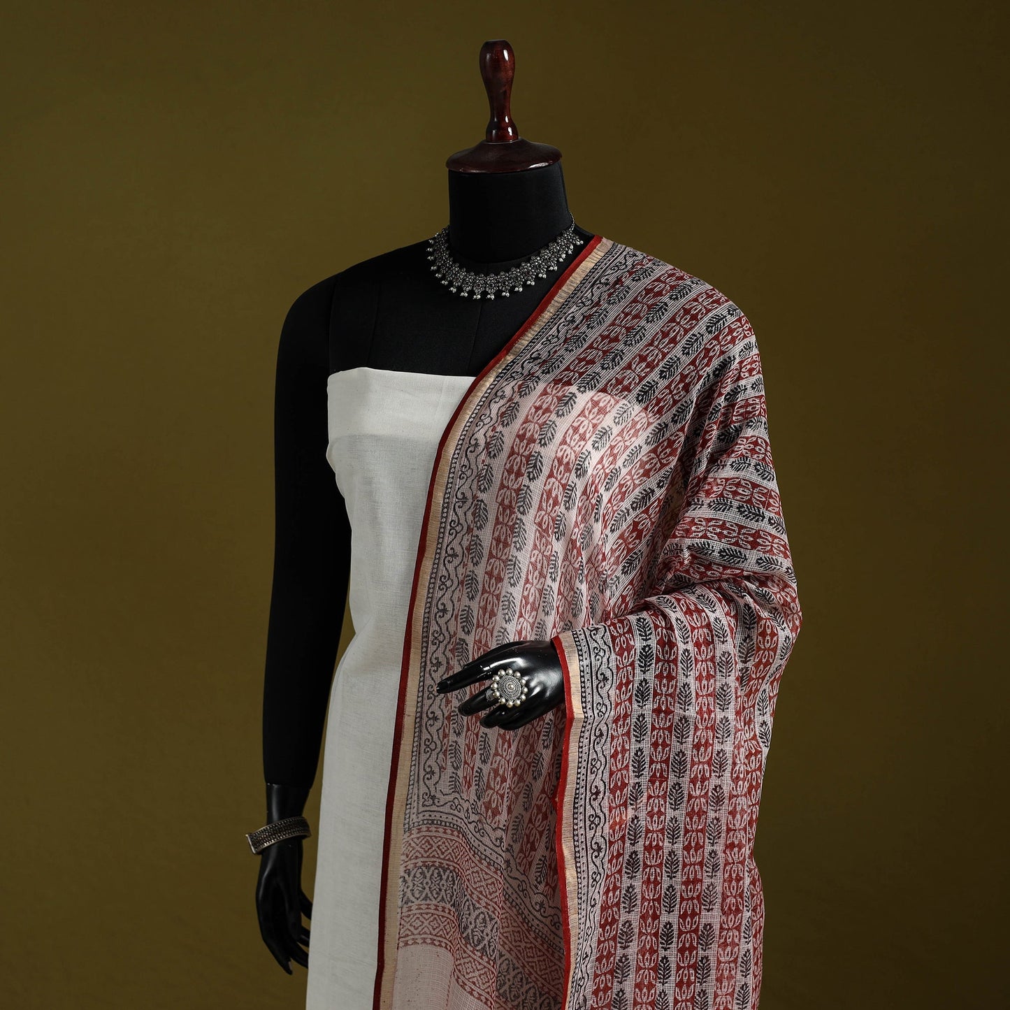 Natural dyed kota doria cotton hand block bagh print