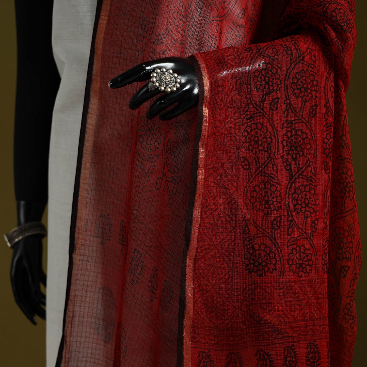 Natural dyed kota doria cotton hand block bagh print