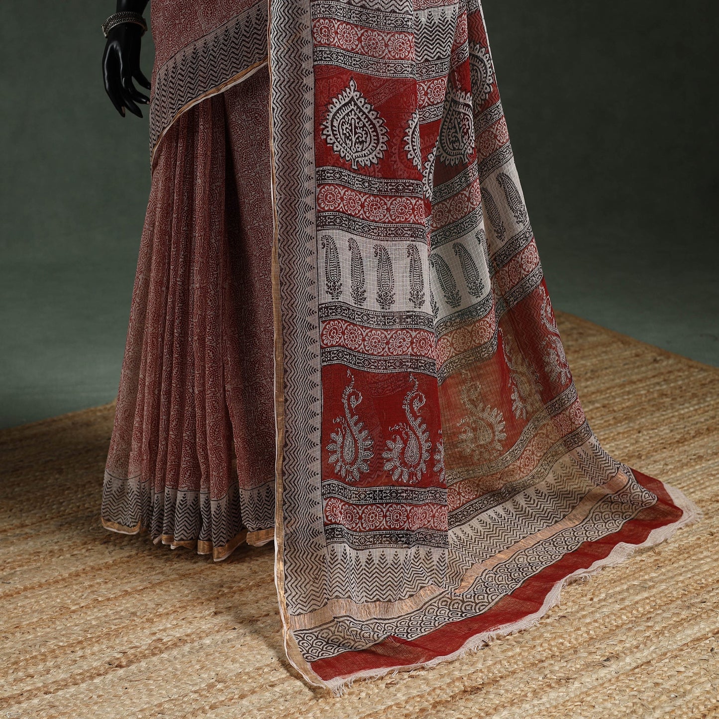 Natural dyed kota doria cotton hand block bagh print saree