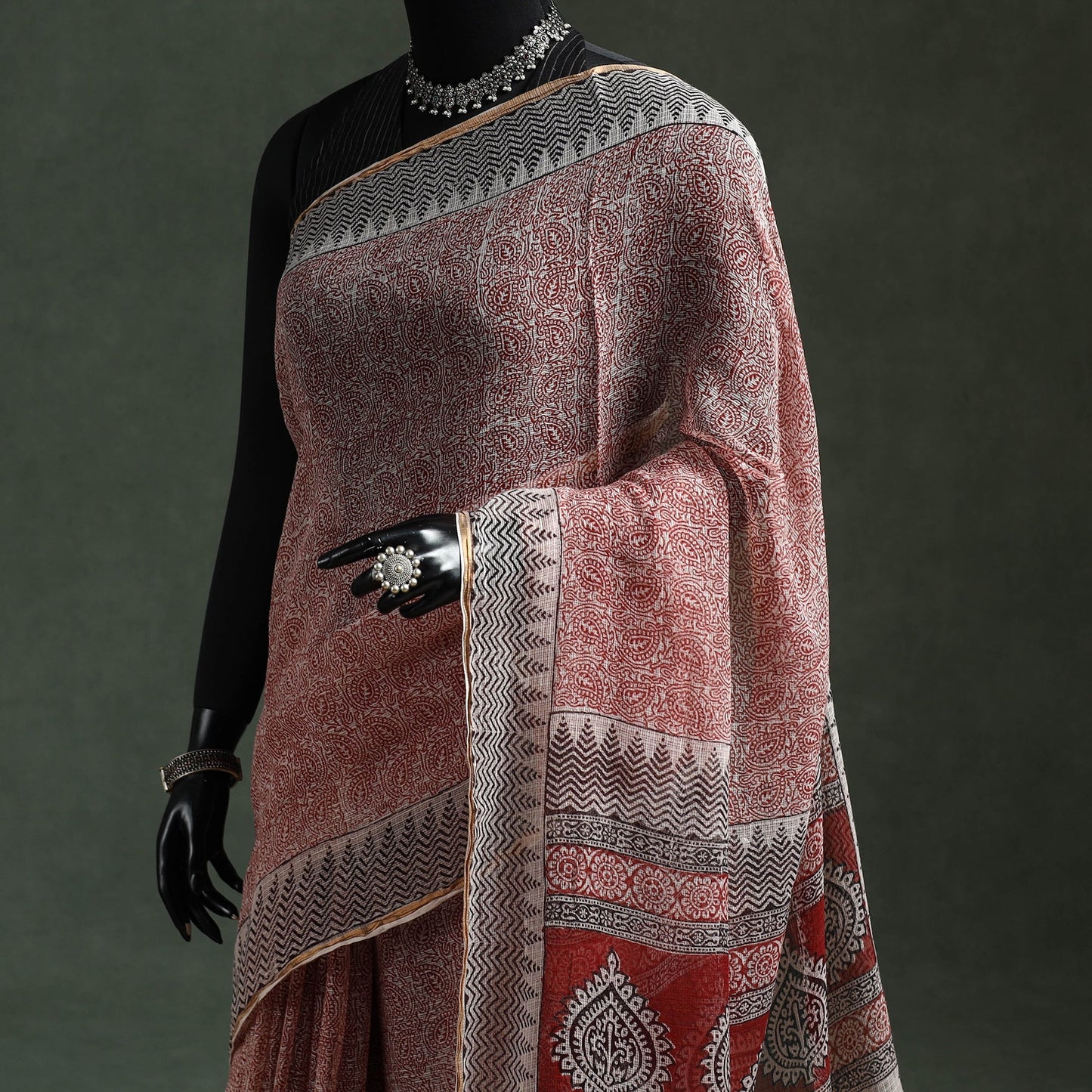 Natural dyed kota doria cotton hand block bagh print saree