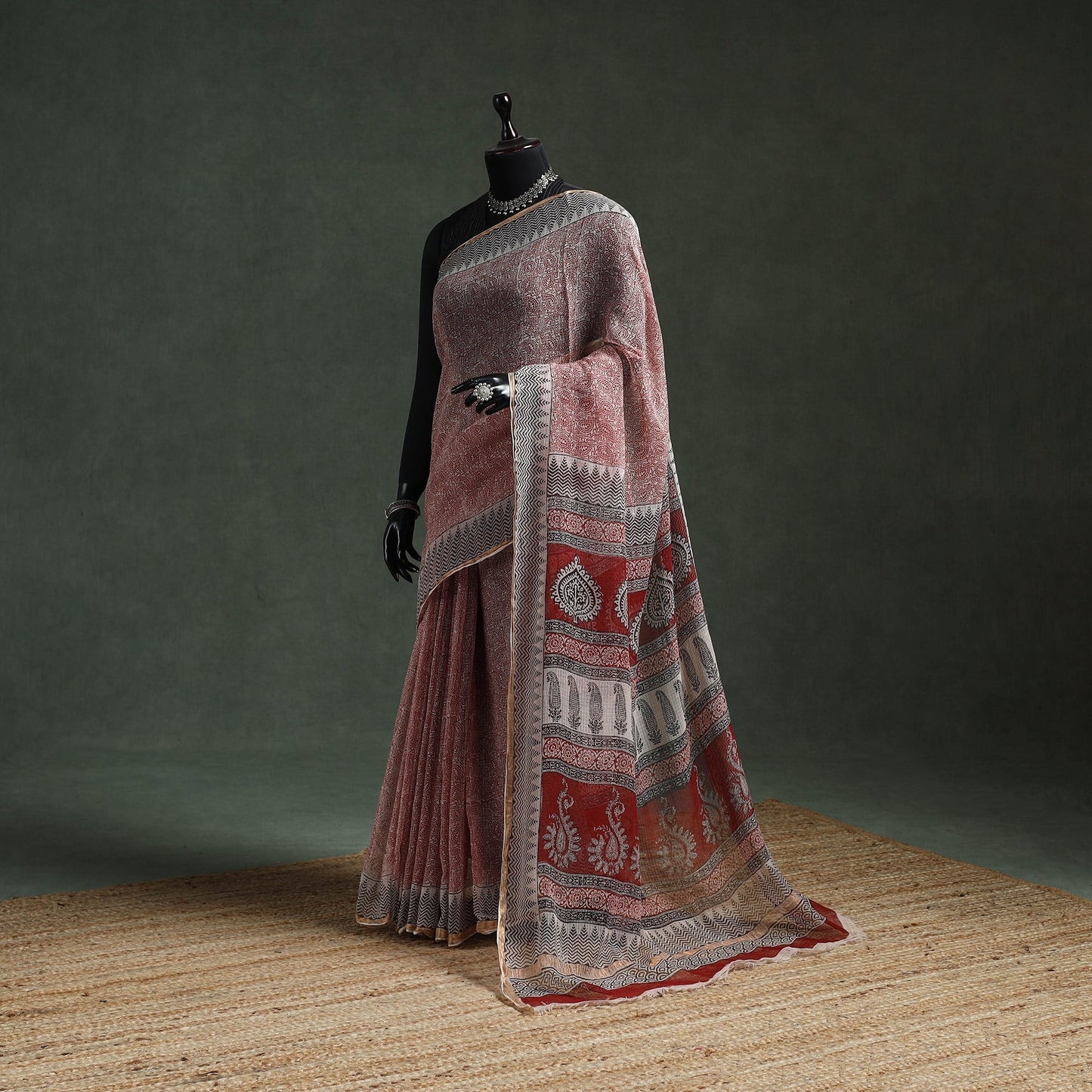 Natural dyed kota doria cotton hand block bagh print saree