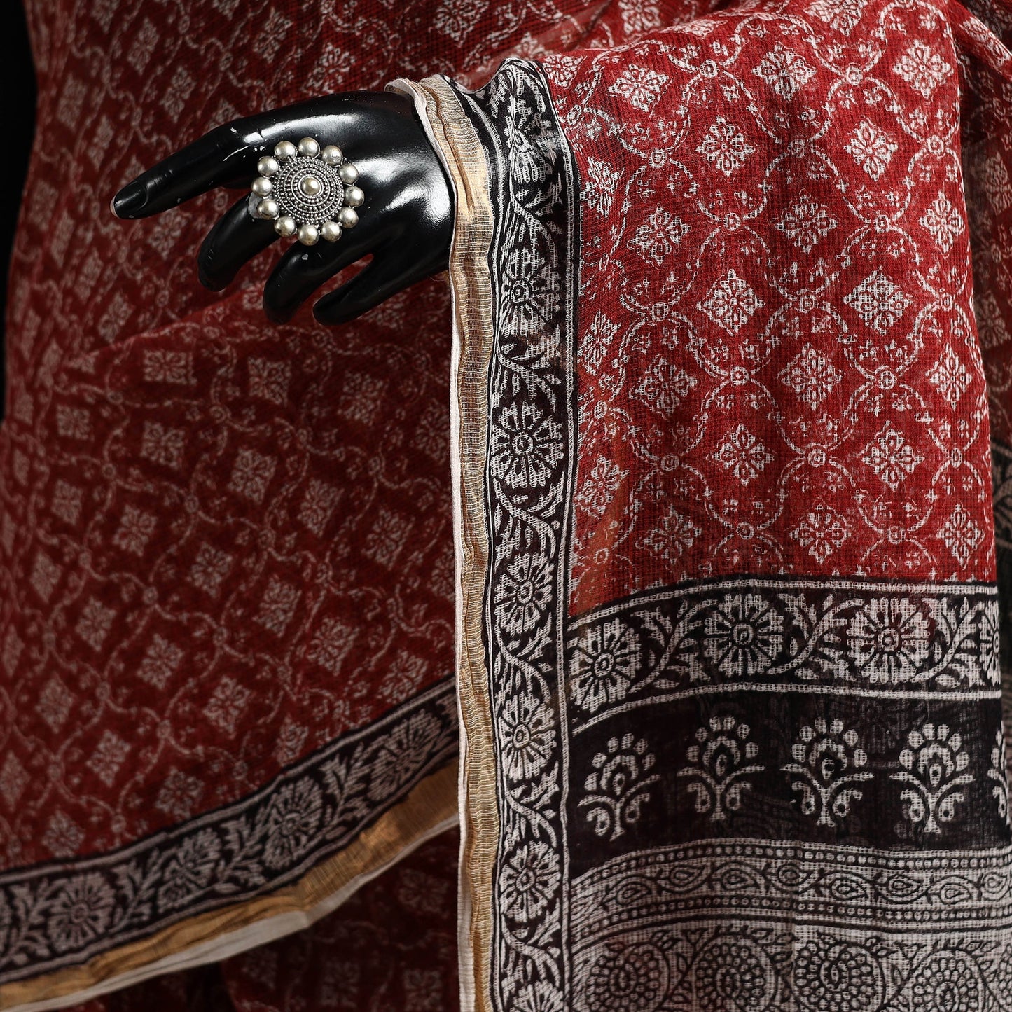 Natural dyed kota doria cotton hand block bagh print saree
