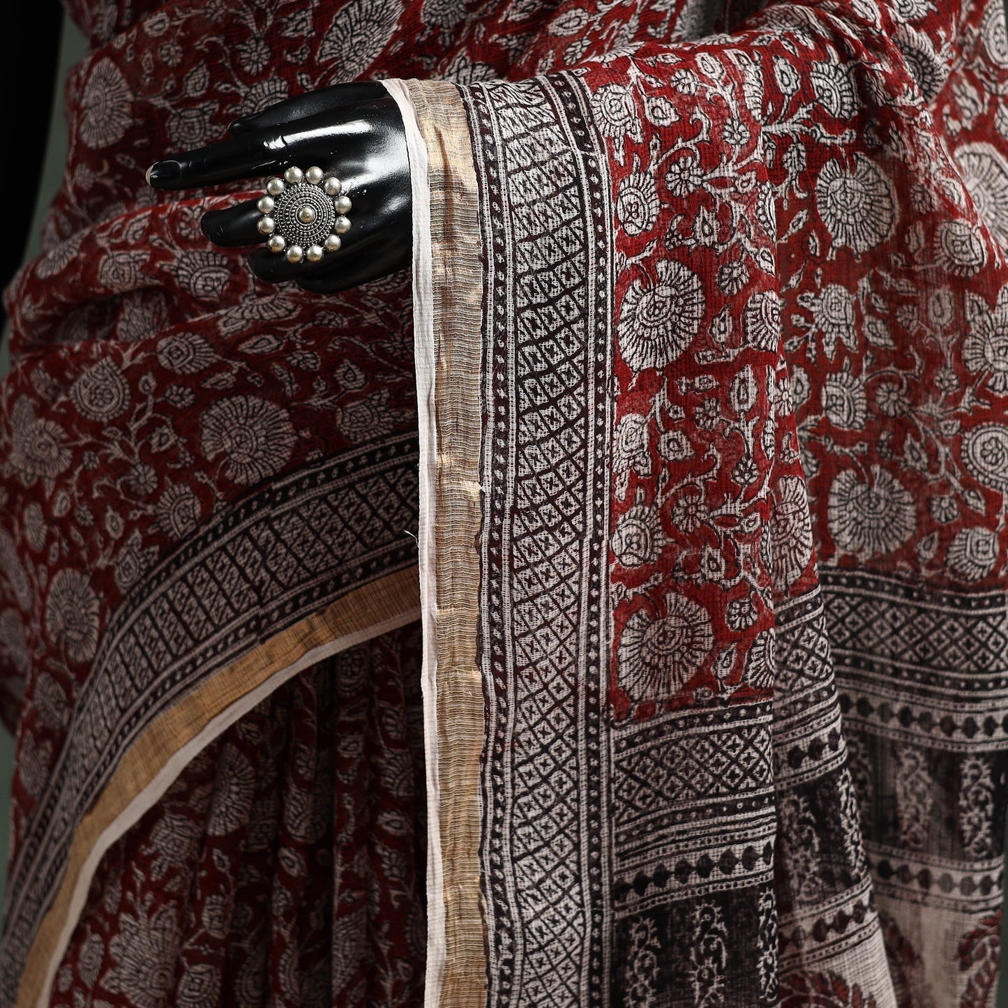Natural dyed kota doria cotton hand block bagh print saree