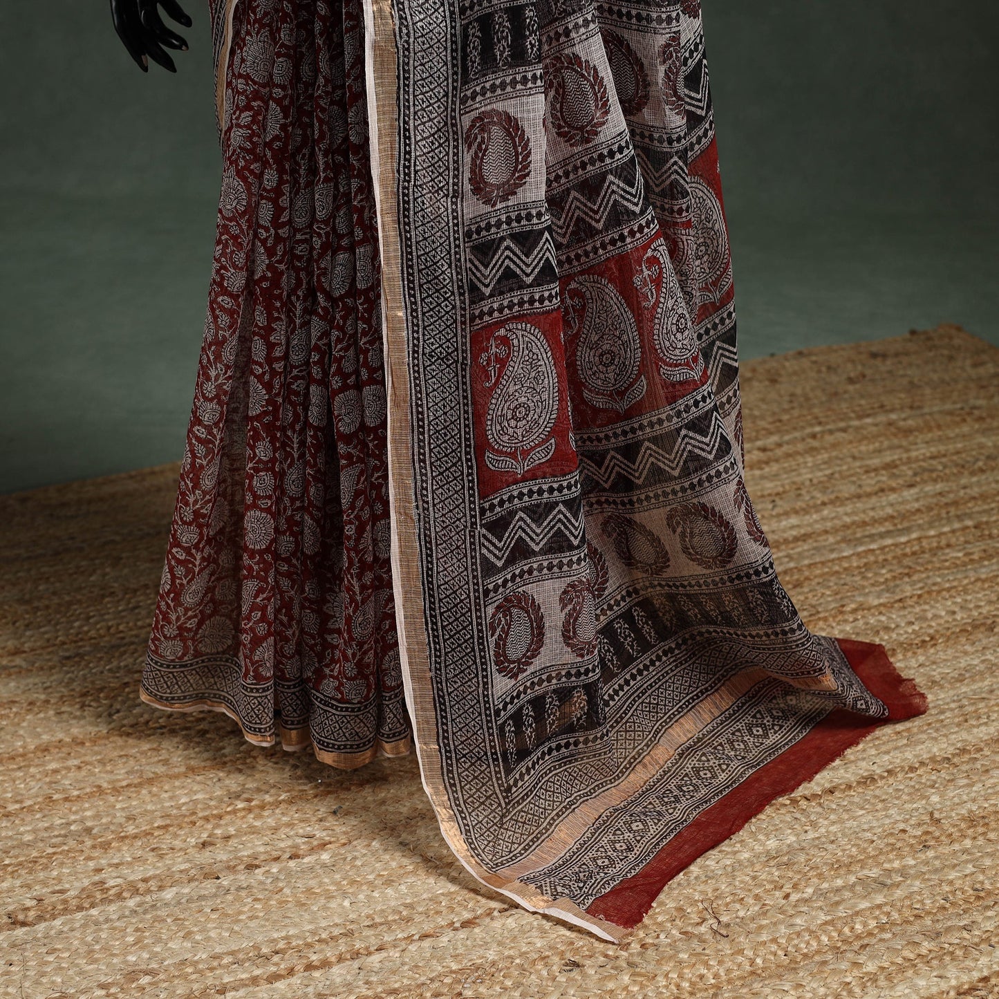 Natural dyed kota doria cotton hand block bagh print saree