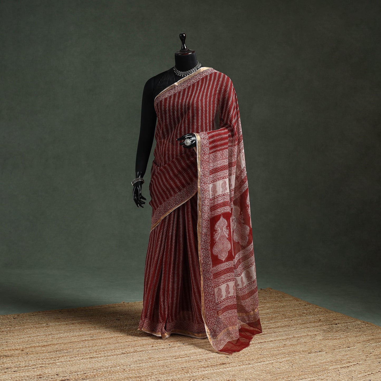 Natural dyed kota doria cotton hand block bagh print saree