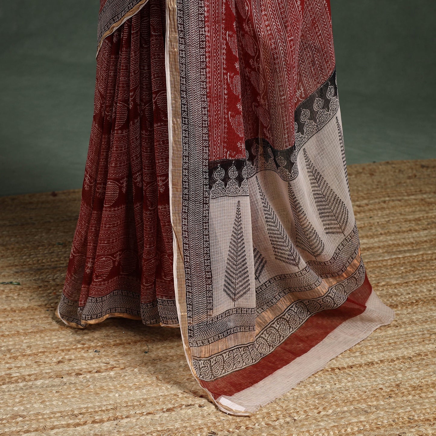 Natural dyed kota doria cotton hand block bagh print saree