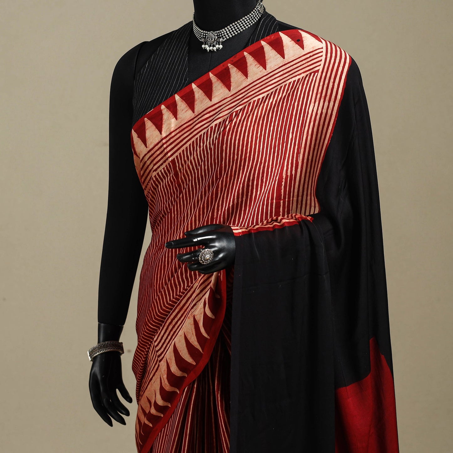 Red - natural dyed modal silk saree 14 - handcrafted