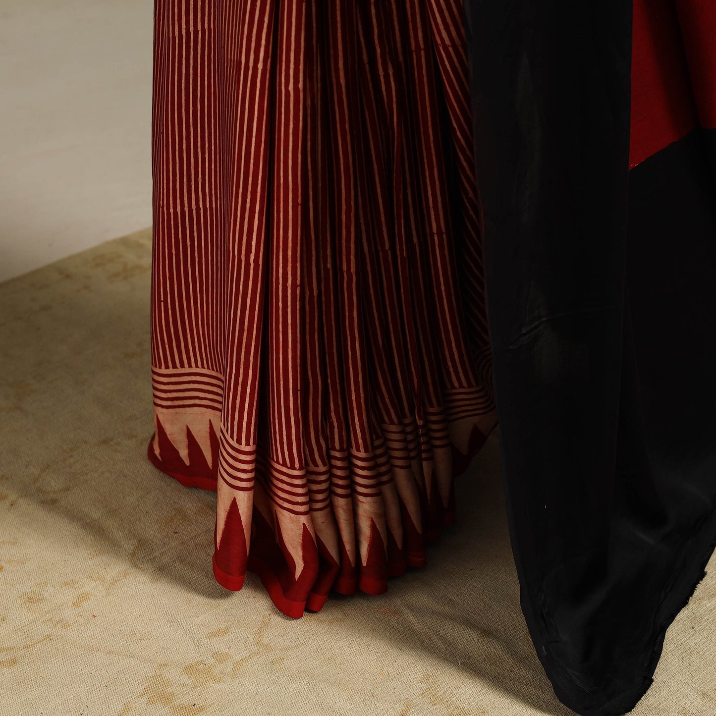 Red - natural dyed modal silk saree 14 - handcrafted