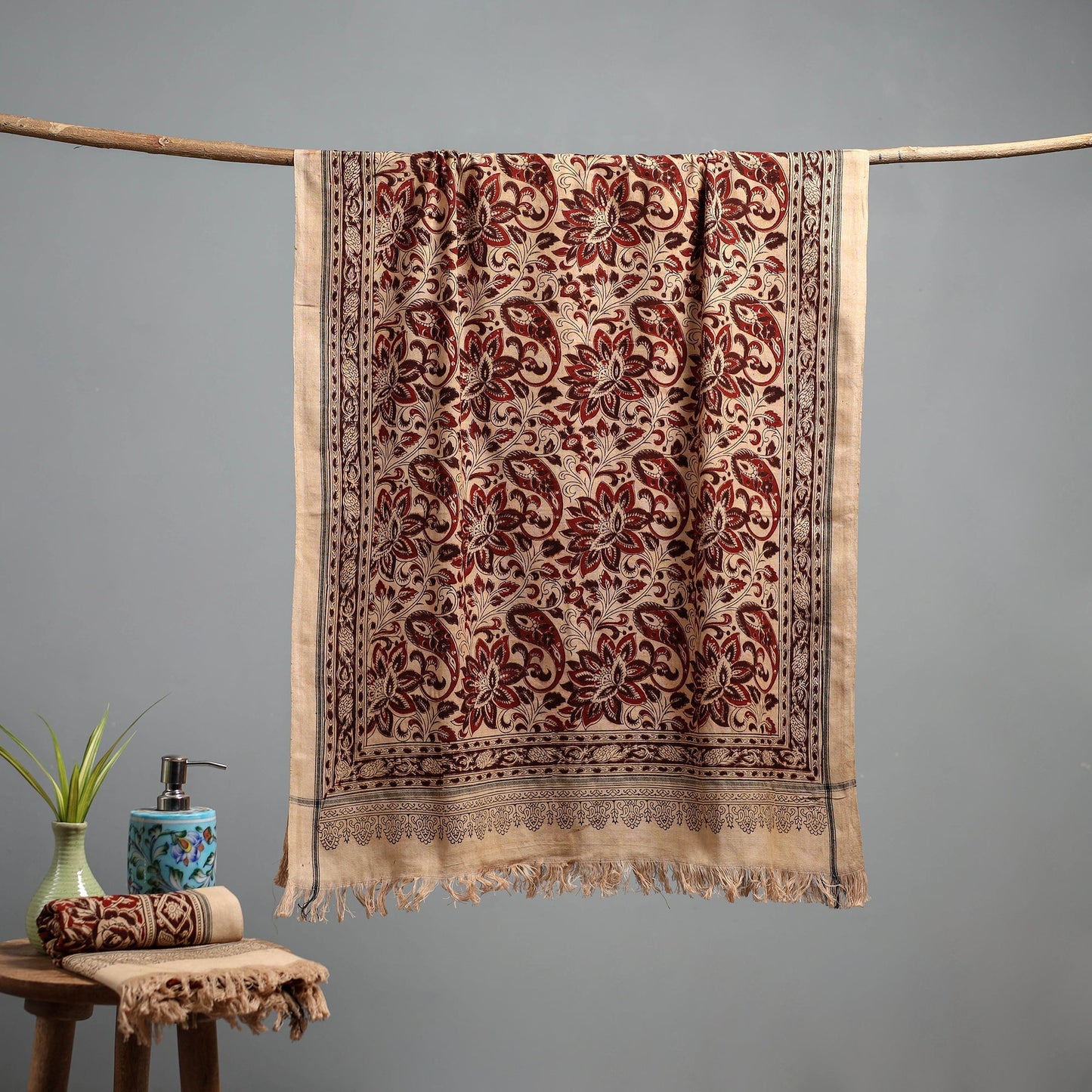 Natural dyed pedana kalamkari printed handloom cotton towel