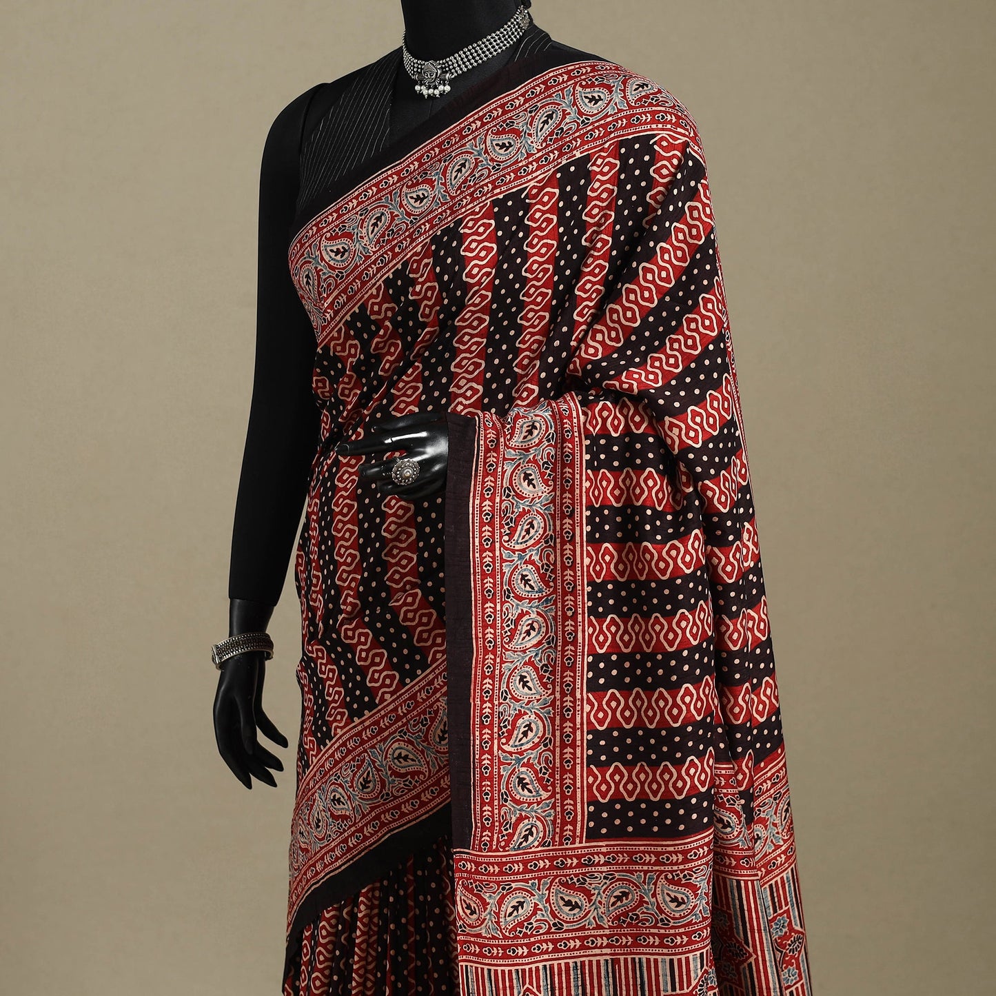 Red - natural dyed silk saree 04 - handcrafted