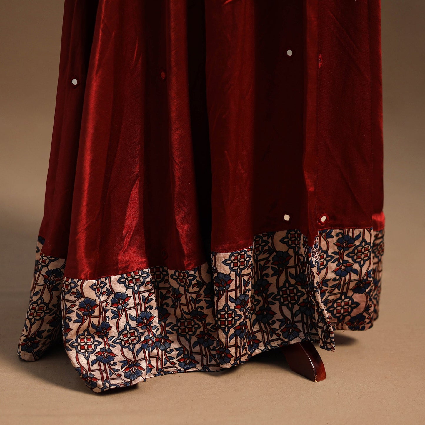 Red Navratri Garba Chaniya Choli Set in Mashru Silk with Ajrakh Patch