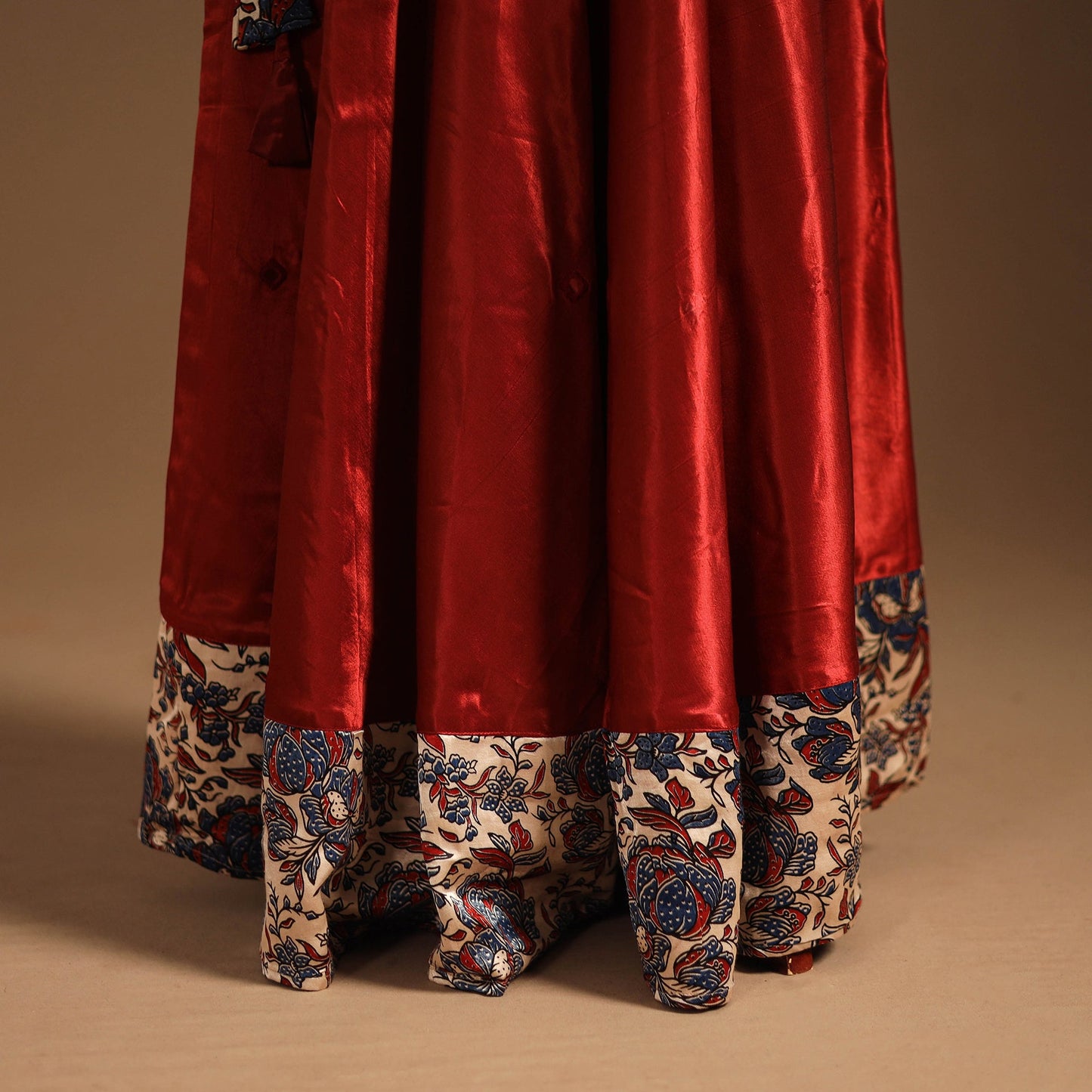 Red Navratri Garba Chaniya Choli Set in Mashru Silk with Ajrakh Patch