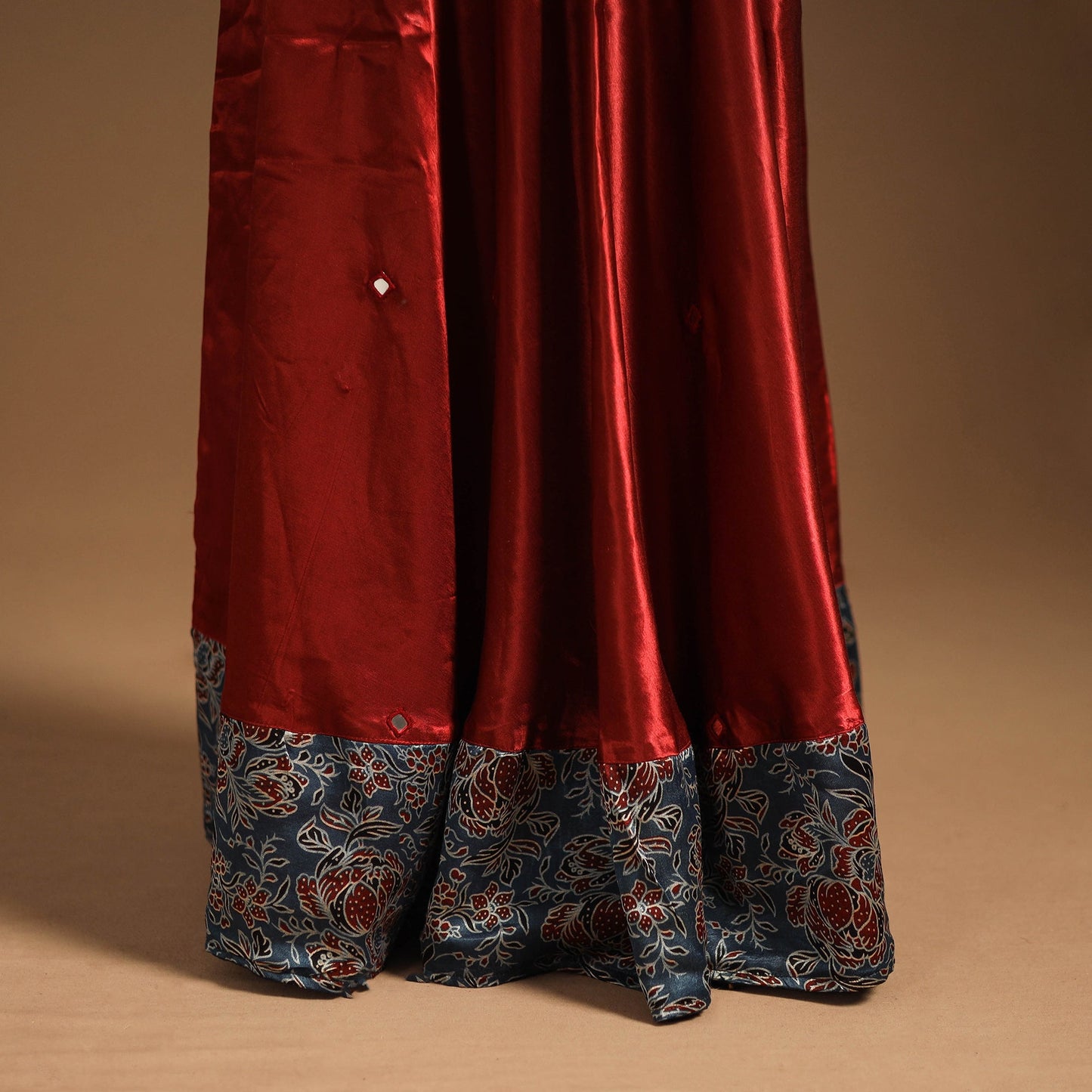 Red Navratri Garba Chaniya Choli Set in Mashru Silk with Ajrakh Patch