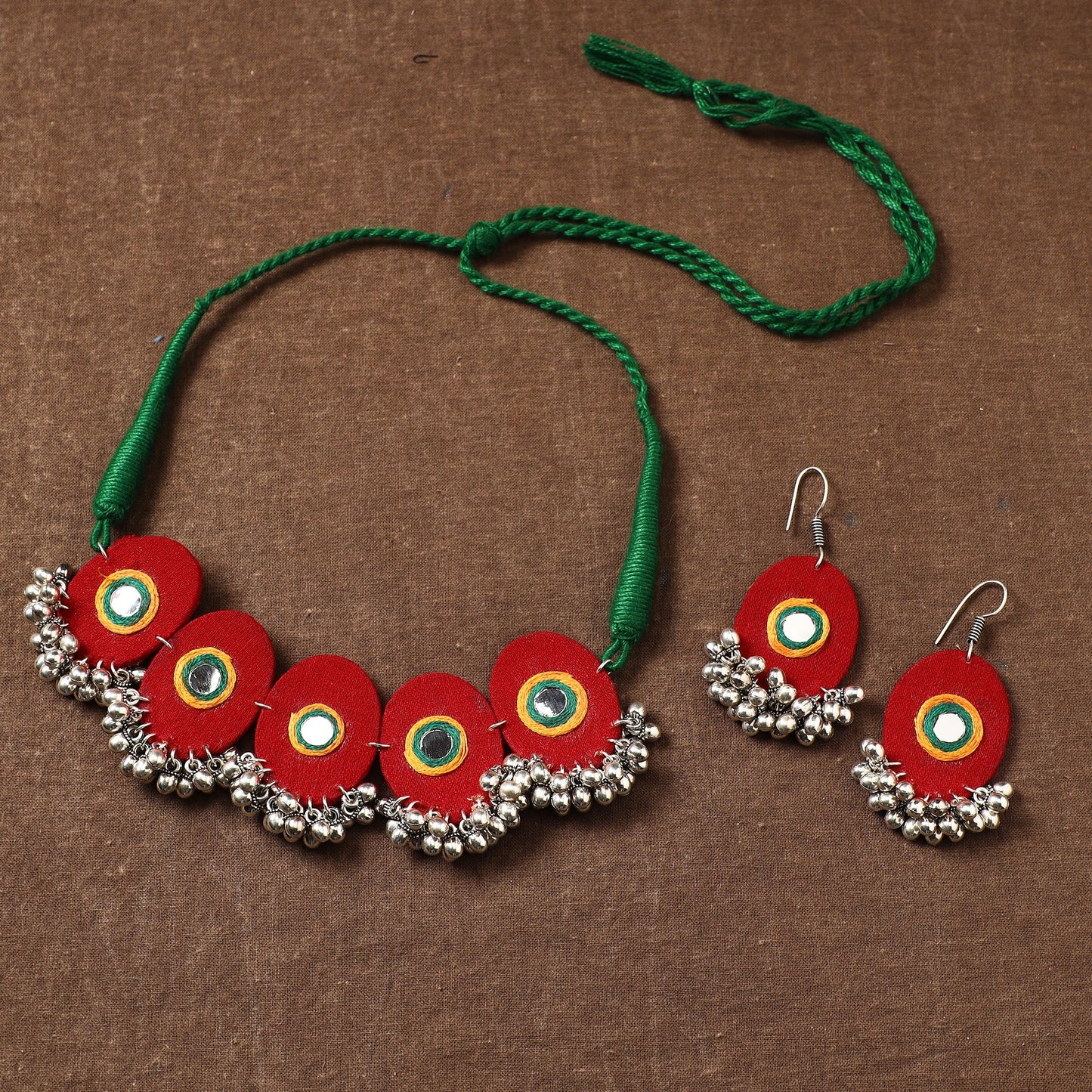 Fabart German Silver Mirror Work Choker Necklace Set