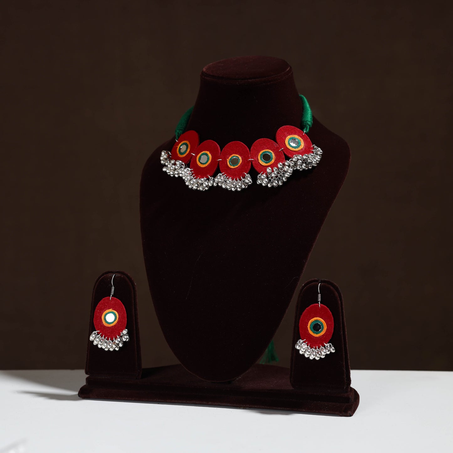 Fabart German Silver Mirror Work Choker Necklace Set
