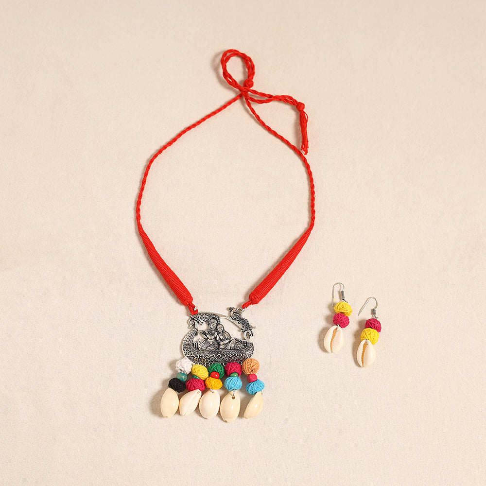 Red - navratri special! German silver shell & thread beads