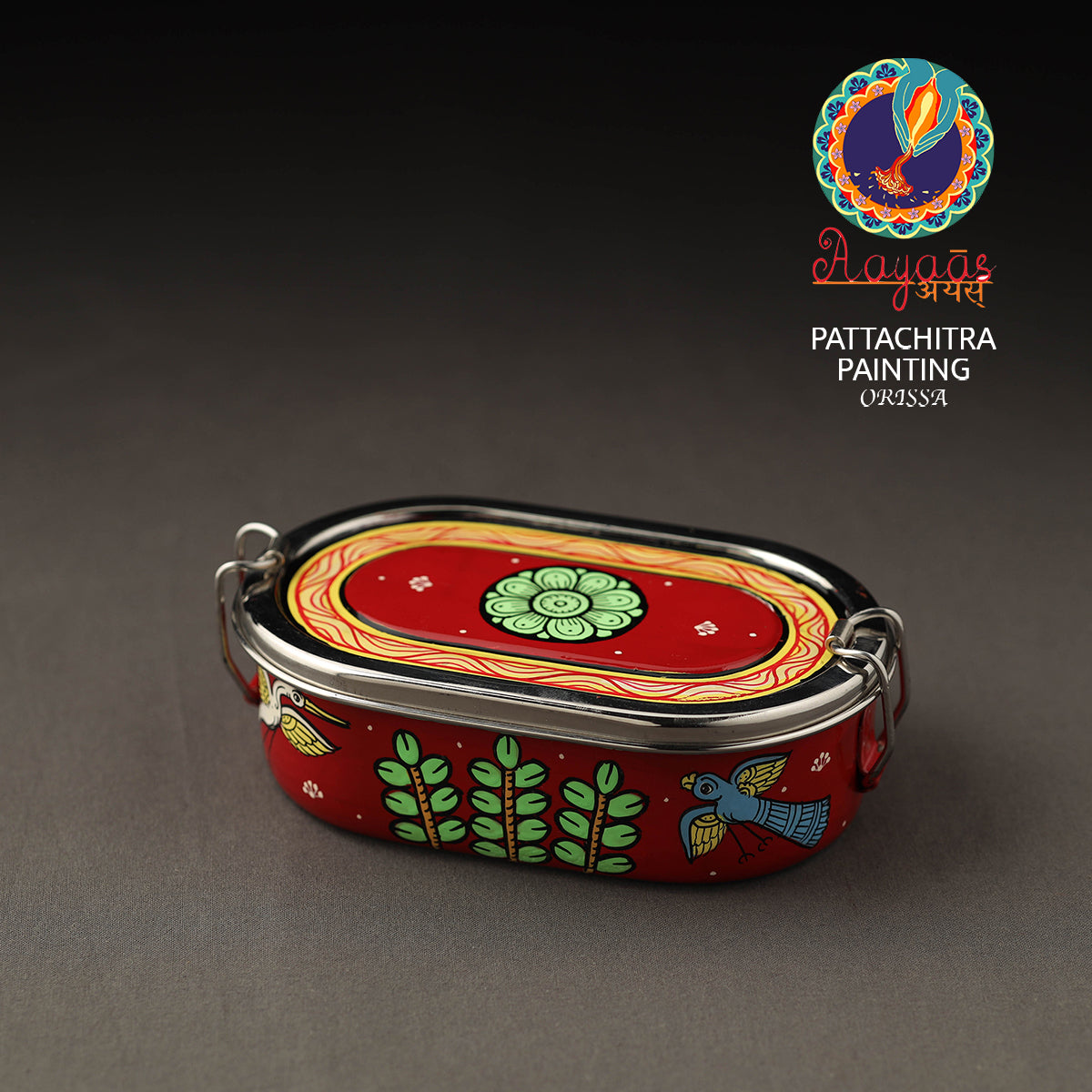 Odisha Pattachitra Handpainted Stainless Steel Capsule Lunch Box (4 x 2 in) Online at iTokri.com