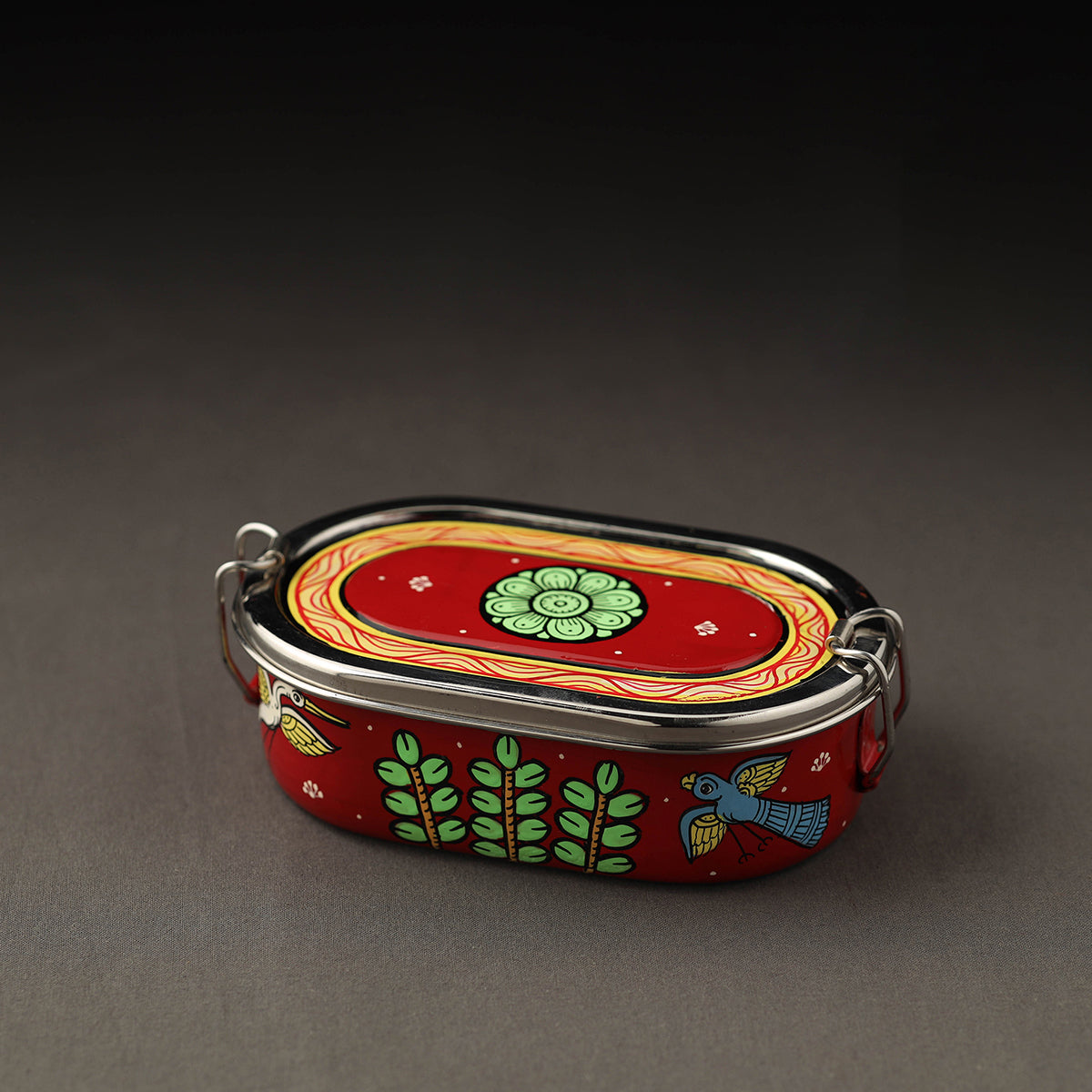 Odisha Pattachitra Handpainted Stainless Steel Capsule Lunch Box (4 x 2 in) Online at iTokri.com