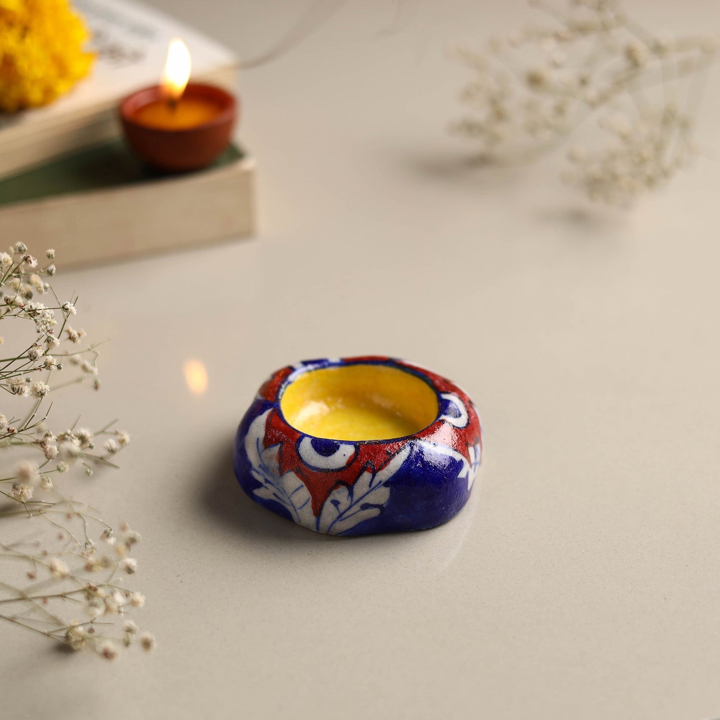 Original Blue Pottery Ceramic Tealight Candle Holder