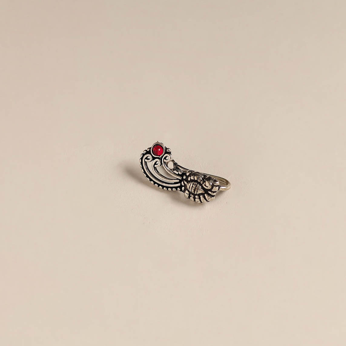 Red - oxidised german silver stone work nosepin 17