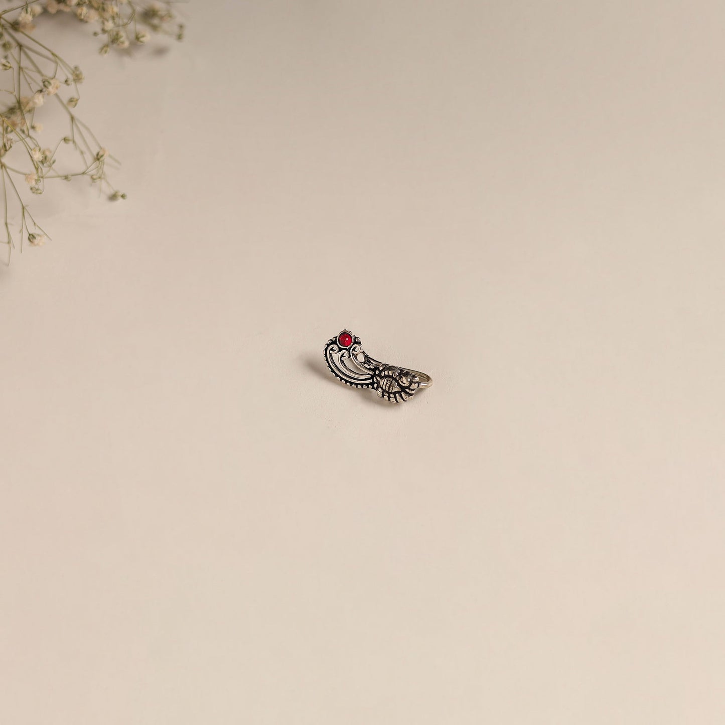 Red - oxidised german silver stone work nosepin 17