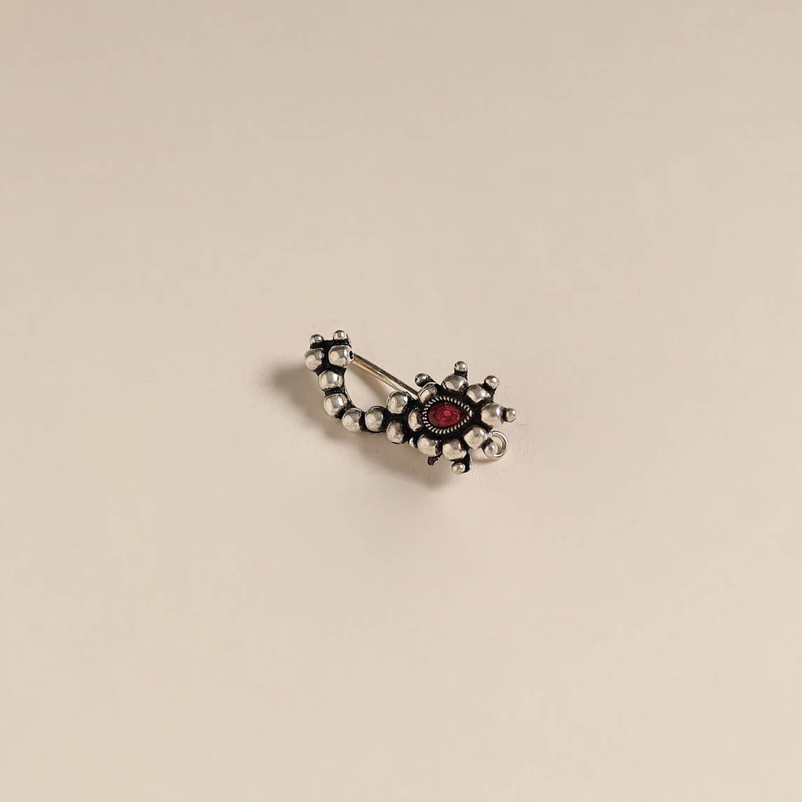 Red - oxidised german silver stone work nosepin 19