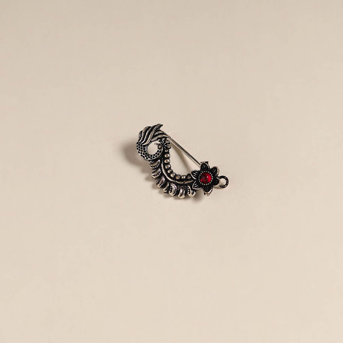 Red - oxidised german silver stone work nosepin 22