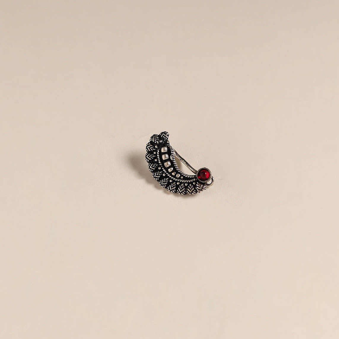 Red - oxidised german silver stone work nosepin 24