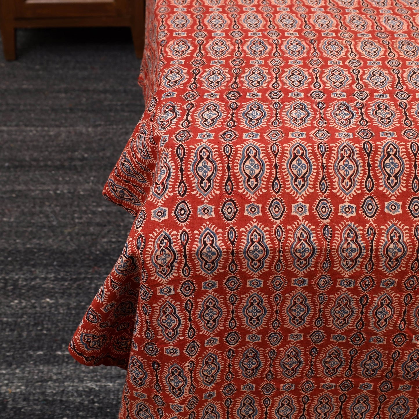Red - Patchwork Block Print Ajrakh Cotton Double Bed Sheet Set 02
