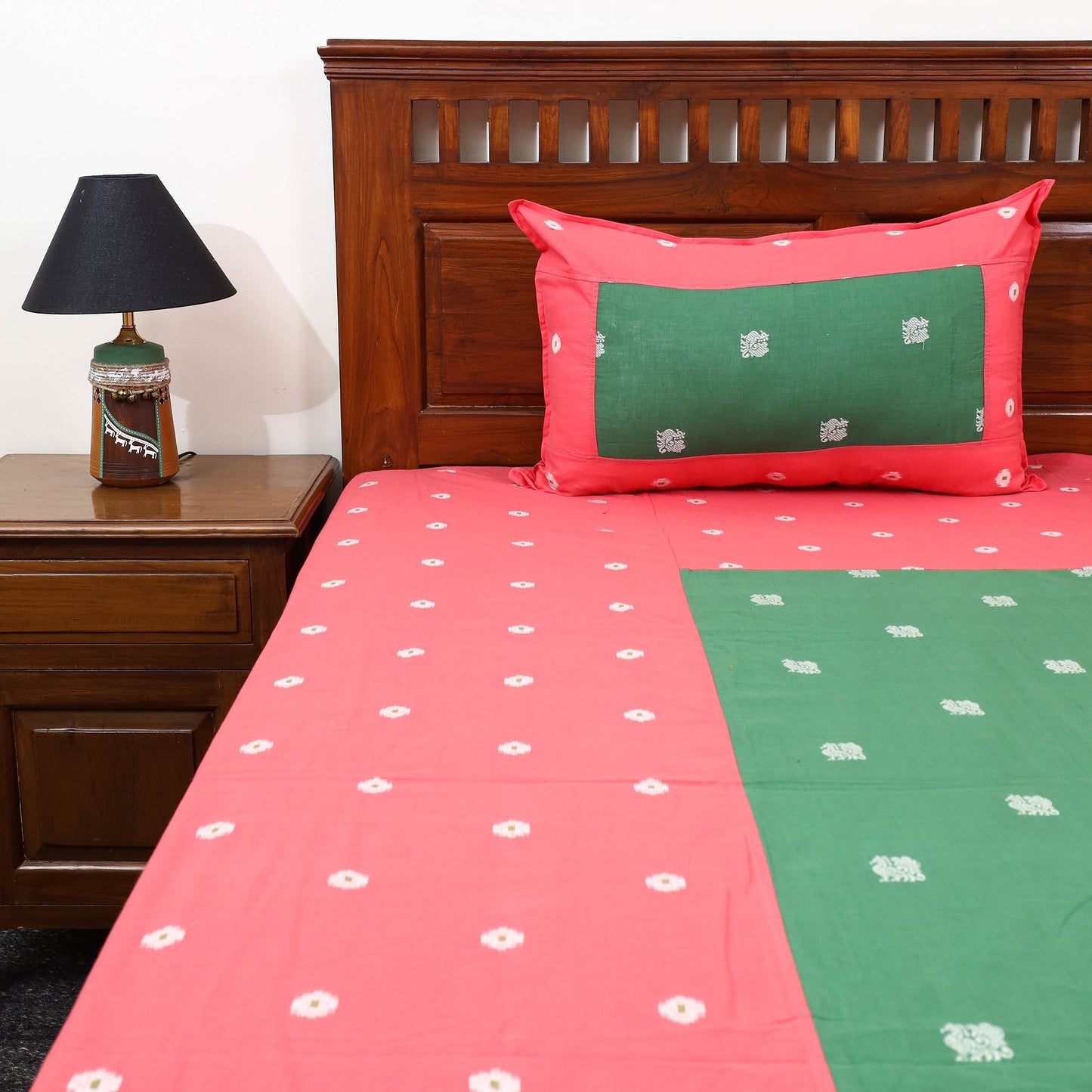 Red - patchwork cotton double jacquard bed sheet set 30