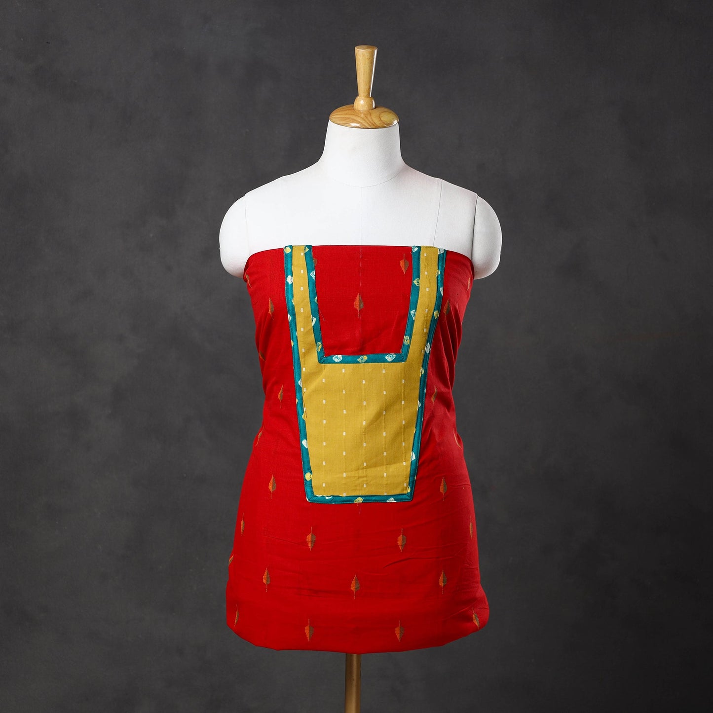 Red - patchwork cotton jacquard unstitched kurta material