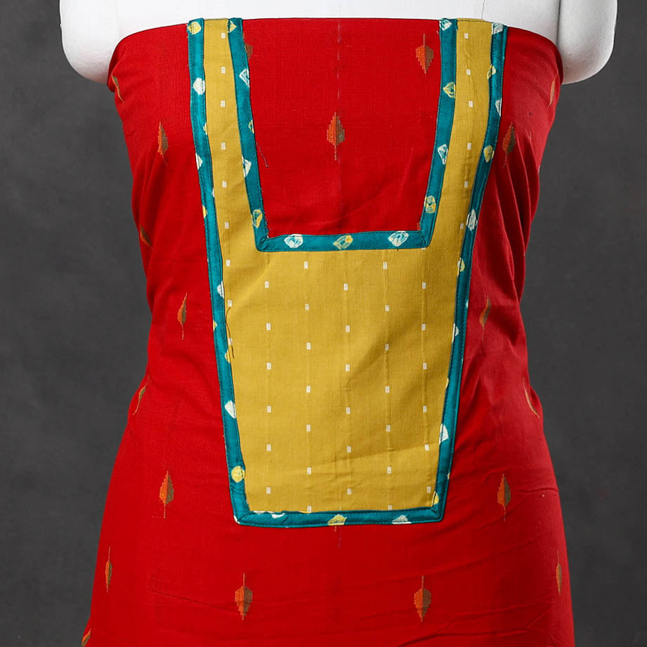 Red - patchwork cotton jacquard unstitched kurta material