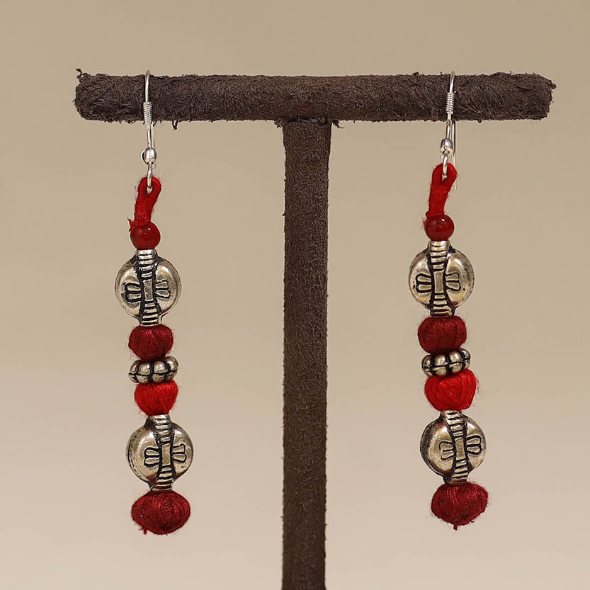 Red - patwa thread beads earrings by kailash 48