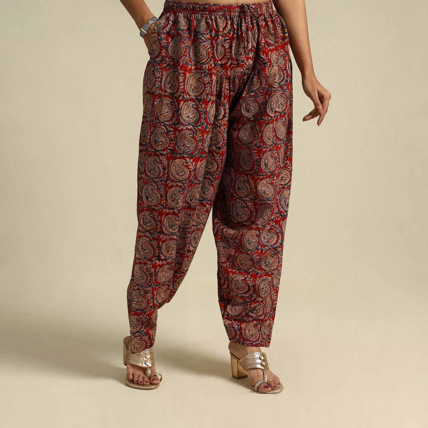 Red Pedana Block Print Cotton Kalamkari Salwar