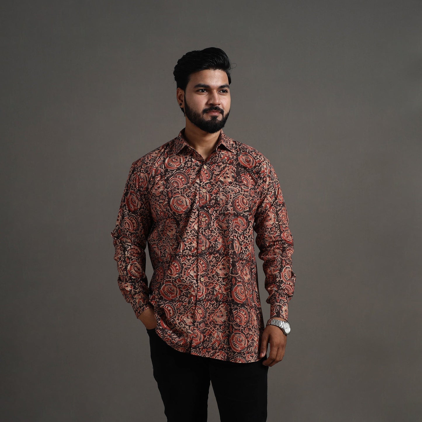 Buy Red Pedana Block Print Cotton Men Kalamkari Shirt