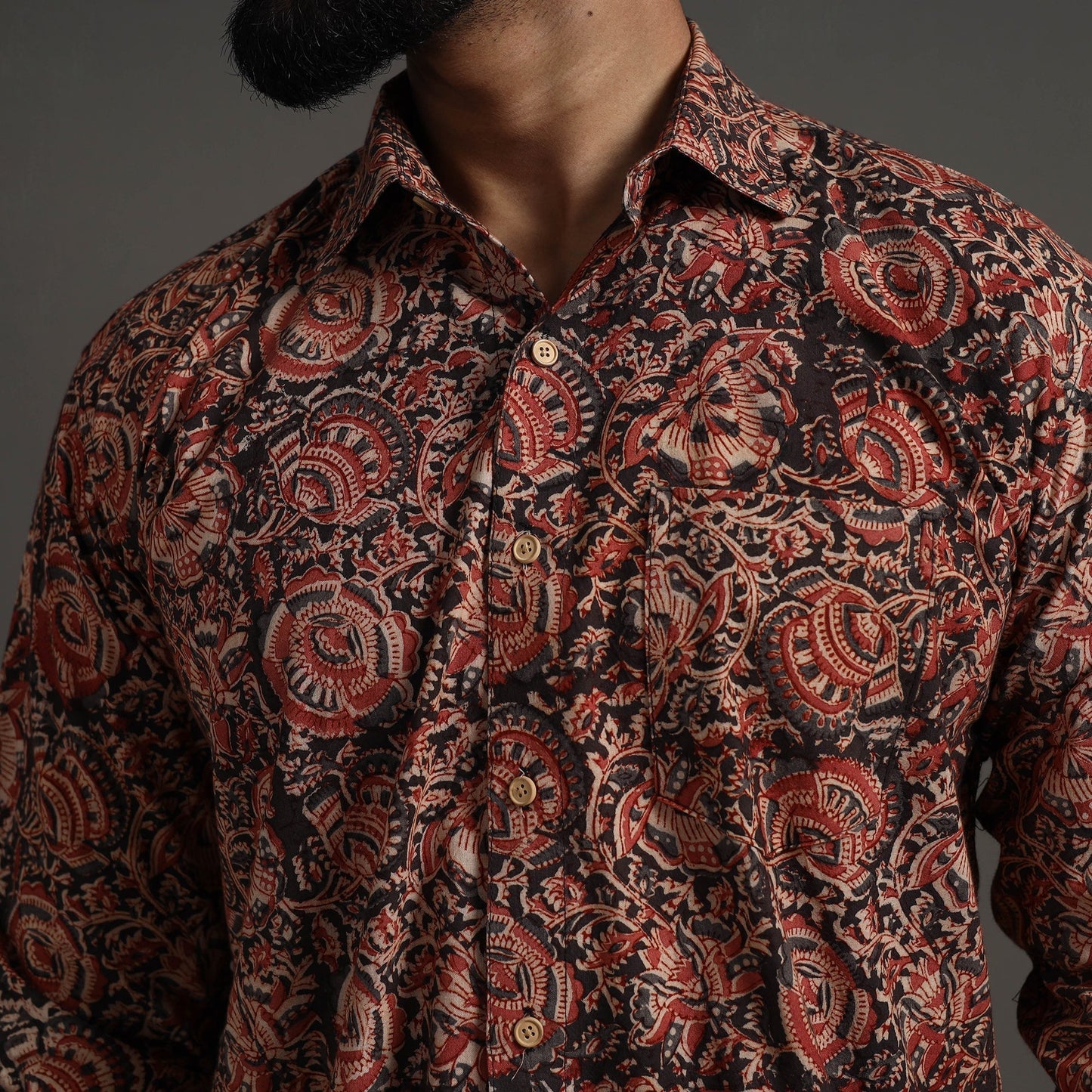 Buy Red Pedana Block Print Cotton Men Kalamkari Shirt