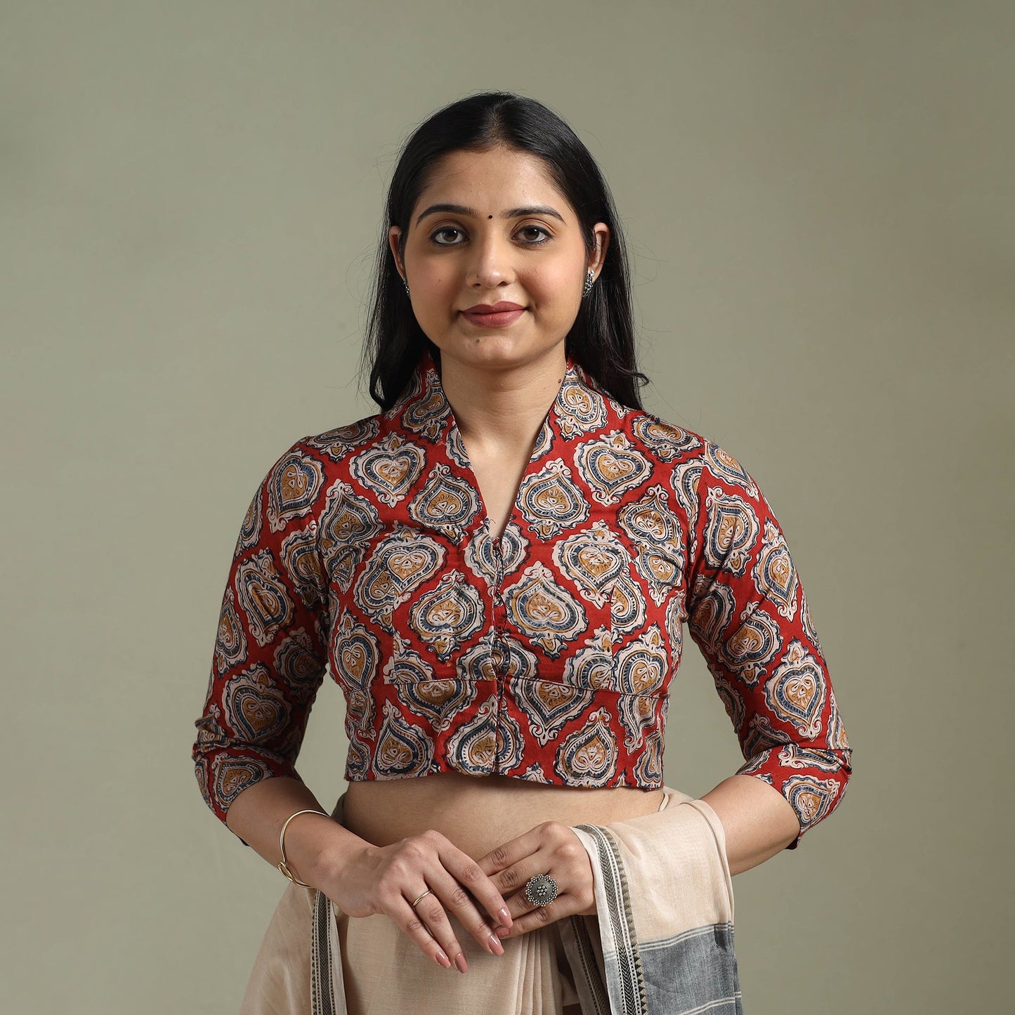 Red - pedana hand block print cotton natural dyed kalamkari