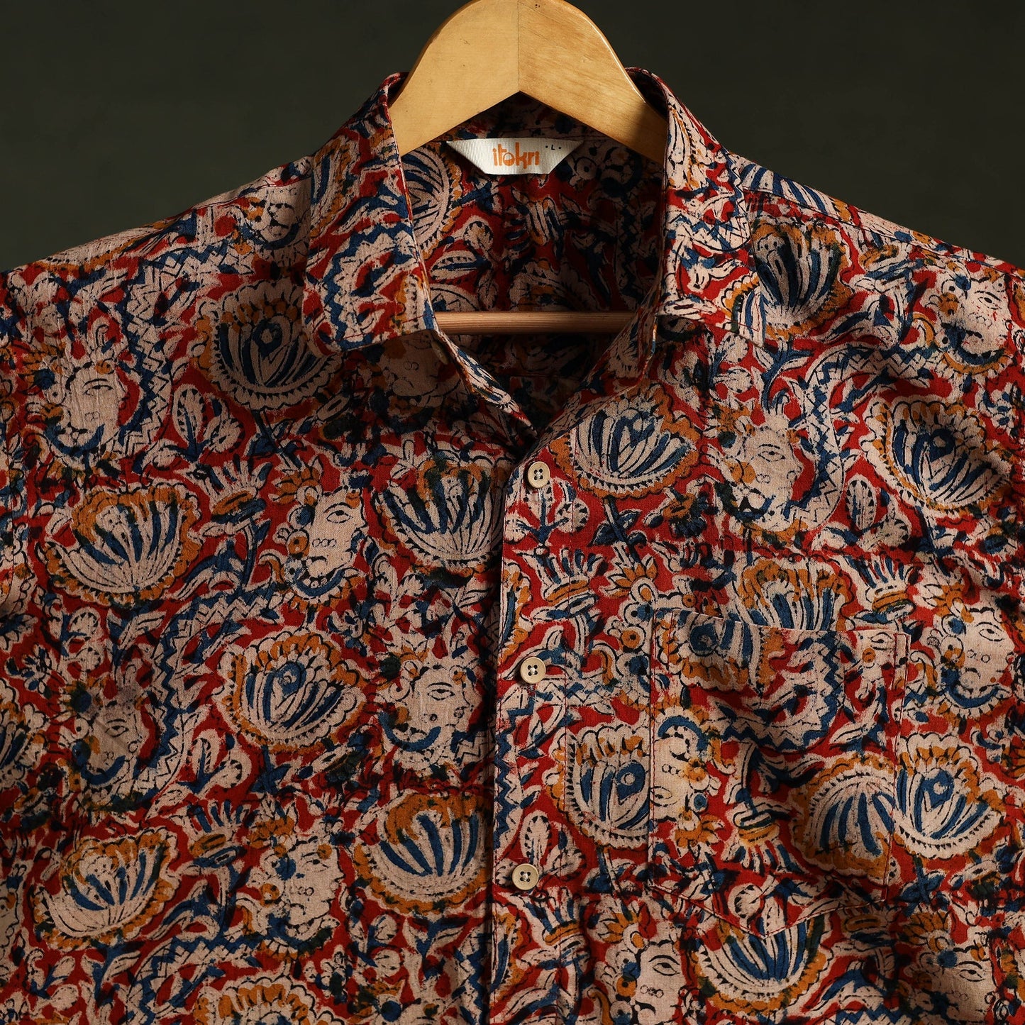 Pedana hand block print natural dyed cotton half sleeve men